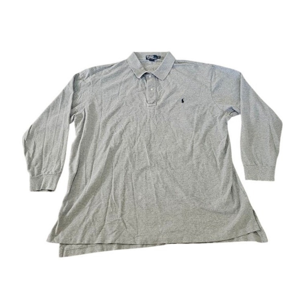 Polo Ralph Lauren Polo Shirt Mens 4XLT Gray Long Sleeve Preppy Pony Big Tall
